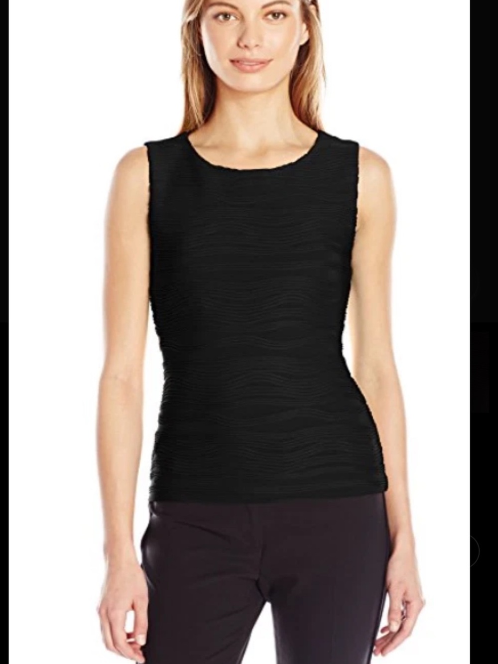 Calvin Klein Black Wavy Textured Sleeveless Lined Top Size Small